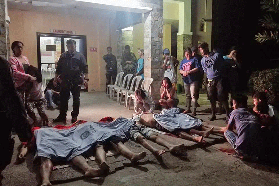 Five dead in Arayat encounter. Tension grips Arayat town after Barangay Cupang village chief Melvin Guevarra and four others were killed in a firefight at dawn on Saturda.  Aside from Guevarra, the others who were killed were identified as Aldrin Luriz; Fermin Bato, Jack Pineda while the remaining one remains unidentified. Several high-powered firearms-- Armalite rifles, two pcs. of calibre .45 pistols, a calibre .38 revolver and volumes of ammunitions for different kinds of guns were recovered from the scene.