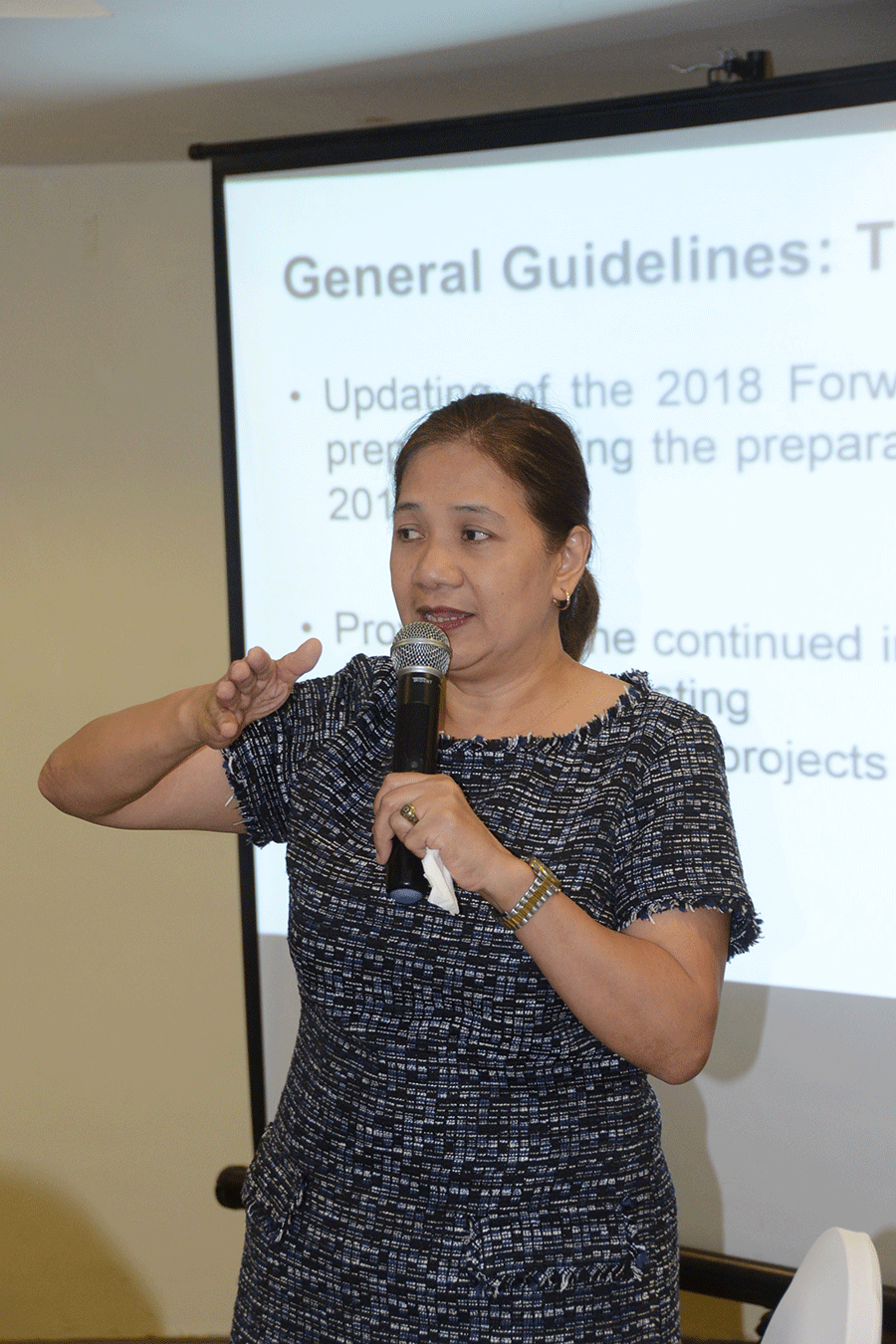 Department of Budget and Management (DBM) Assistant Regional Director Rosalie Abesamis discusses 2018 budget preparation guidelines during the Central Luzon Bloc (CLB) Dialogue held at Royce Hotel.  (Photo by: Jun Jaso, PIO)